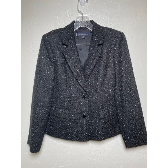 Anne Klein Button Up Sparkle Blazer Women's Size 10P Black - Picture 1 of 6